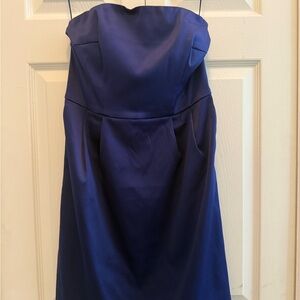 Express Strapless Satin Sheath Dress in Royal Blue